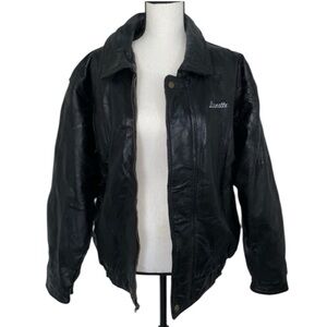 Black Genuine Leather Embroidered Unisex Biker Jacket Size Medium